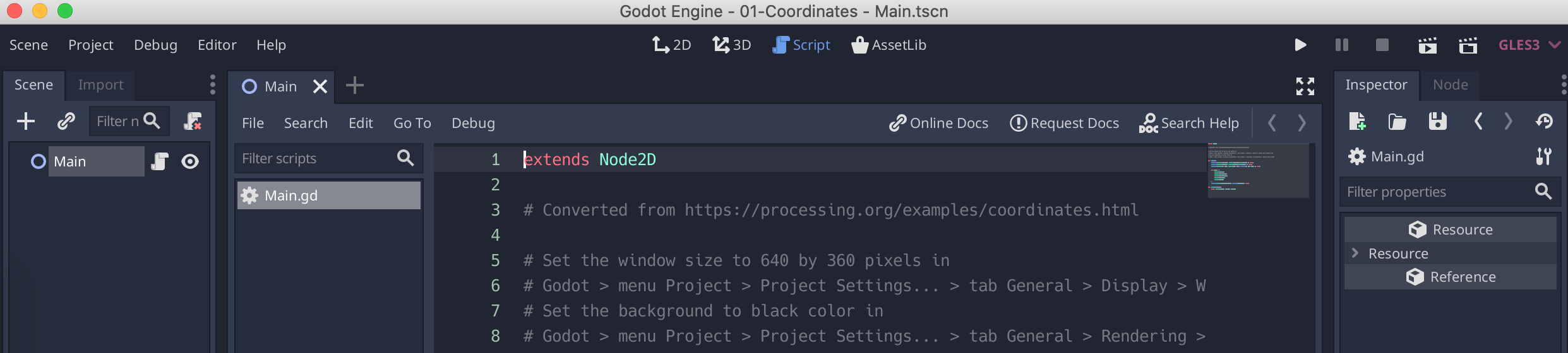 Godot Node2D Main with Script