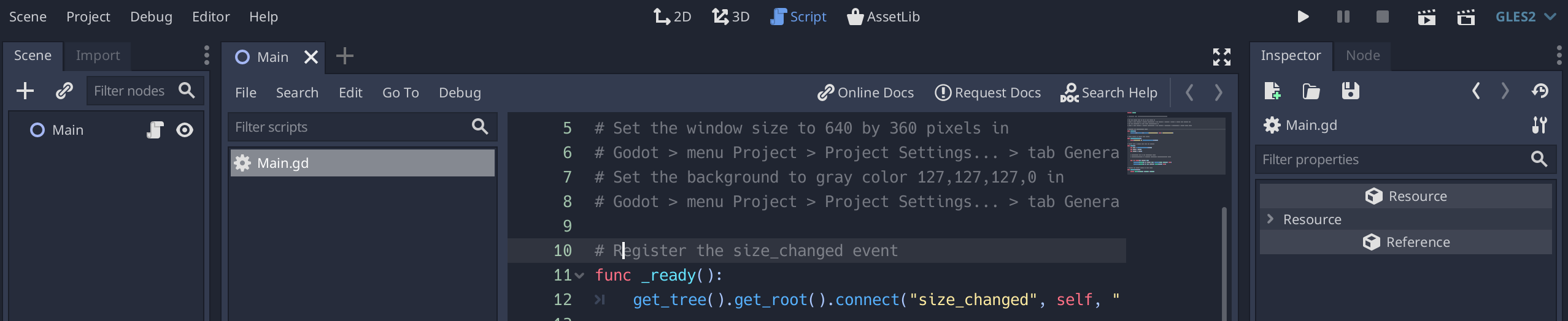 Godot Node2D Main with Script